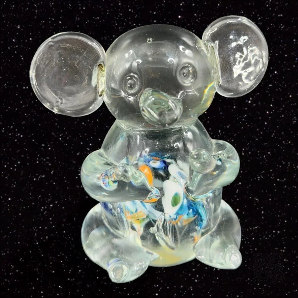 1980s Glass Large Koala Bear Figurine Paperweight Manganese 365nm UV W Sticker‎
